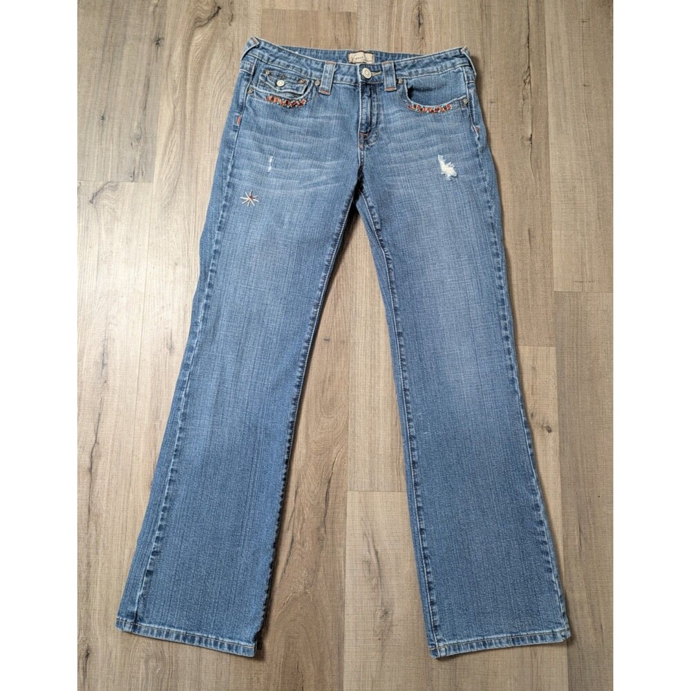 Vintage Y2K Vigoss Size 11/12 Beaded Bootcut Jeans Distressed Boho Hippie Indie